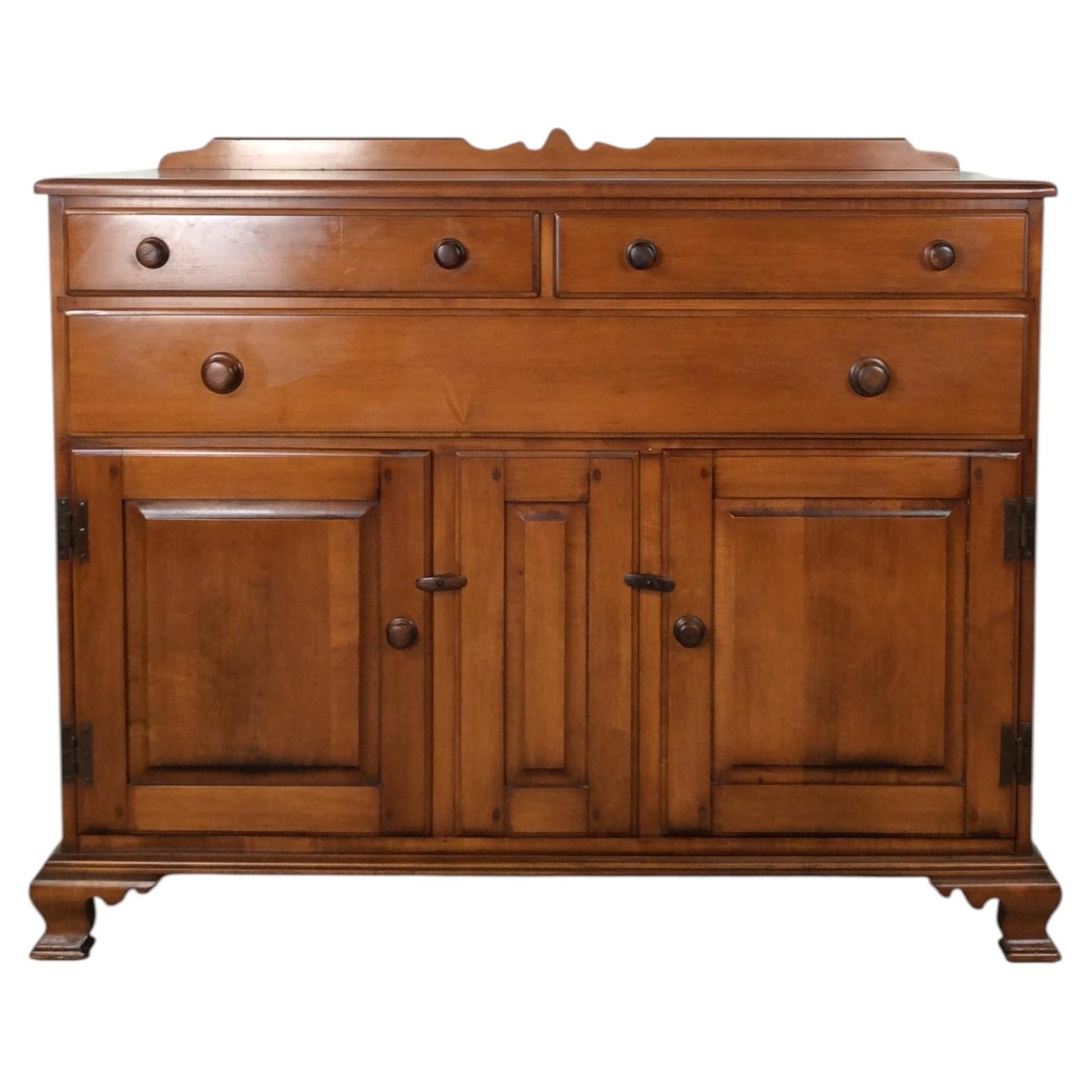 Antique Country Style Maple Sideboard with Turned Wood Pulls For Sale
