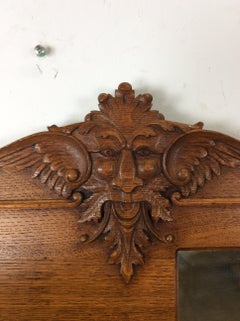 Antique Oak Side by Side with Drop Front Writing Desk & Mirror