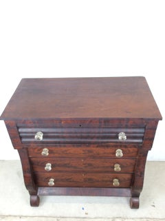 Antique Empire Mahogany Chest of Drawers with Glass Hardware