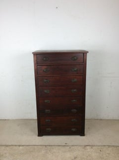 Antique Mission Style Chest of Eight Drawers with Brass Hardware