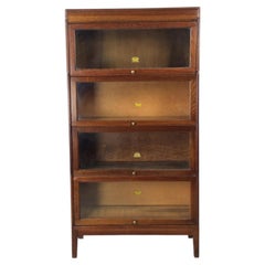 Antique Oak Four Stack Barrister Bookcase with Original Brass Hardware