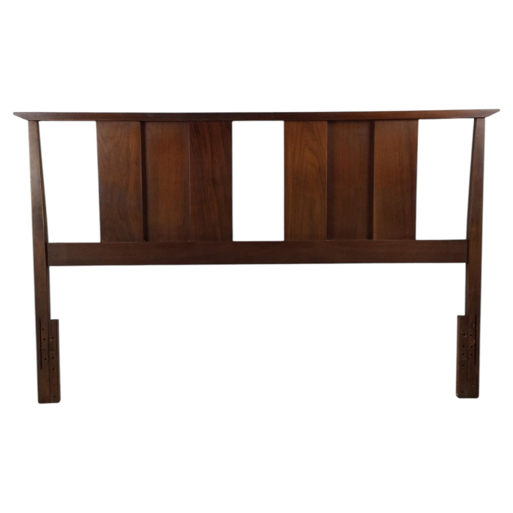 Mid Century Modern Walnut Headboard with Turned Wood Frame For Sale