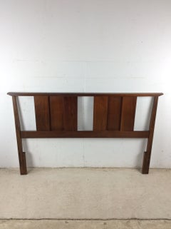 Mid Century Modern Walnut Headboard with Turned Wood Frame