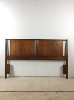 Mid Century Modern Full Size Headboard with Turned Wood Frame