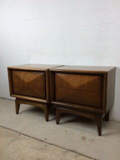 Pair of Mid Century Modern Nightstands with Diamond Front & Two Drawers