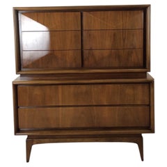 Mid Century Modern Highboy Dresser with Diamond Fronts by United Furniture Co.