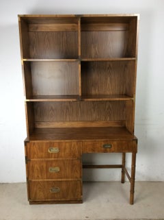 Mid Century Campaign Style Writing Desk with Shelving & Chair