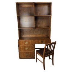 Mid Century Campaign Style Writing Desk with Shelving & Chair
