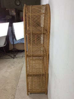Vintage Boho Chic Rattan Shelving Unit with Arched Top