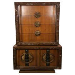 Mid Century Modern 6 Drawer Armoire with Unique Brass Hardware