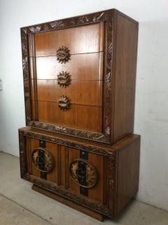 Mid Century Modern 6 Drawer Armoire with Unique Brass Hardware
