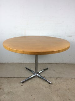 Mid Century Modern Round Table with Butcher Block Top & Chrome Base