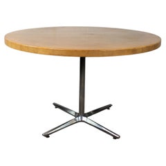 Mid Century Modern Round Table with Butcher Block Top & Chrome Base