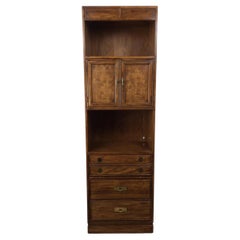 Vintage Campaign Style Oak Wall Unit with Brass Hardware