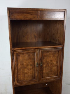 Vintage Campaign Style Oak Wall Unit with Brass Hardware