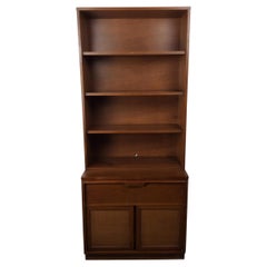Mid Century Modern Two Piece Shelving Unit with Caned Cabinet Doors