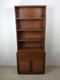 Mid Century Modern Two Piece Shelving Unit with Caned Cabinet Doors