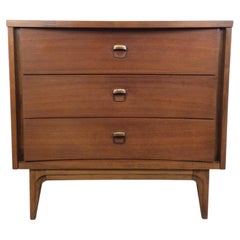 Mid Century Modern Three Drawer Chest with Curved Drawer Fronts & Brass Hardware
