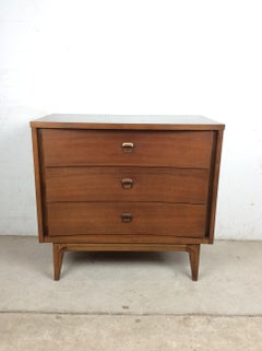 Mid Century Modern Three Drawer Chest with Curved Drawer Fronts & Brass Hardware