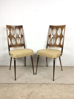 Mid Century Modern Pair of Chairs with Smoked Lucite Back & Vintage Upholstery