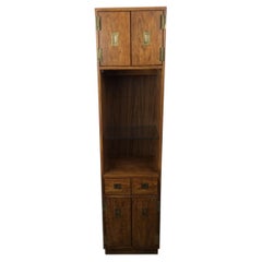 Vintage Campaign Style Tall Cabinet with Lighted Shelving by Stanley
