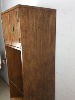 Vintage Campaign Style Tall Cabinet with Lighted Shelving by Stanley