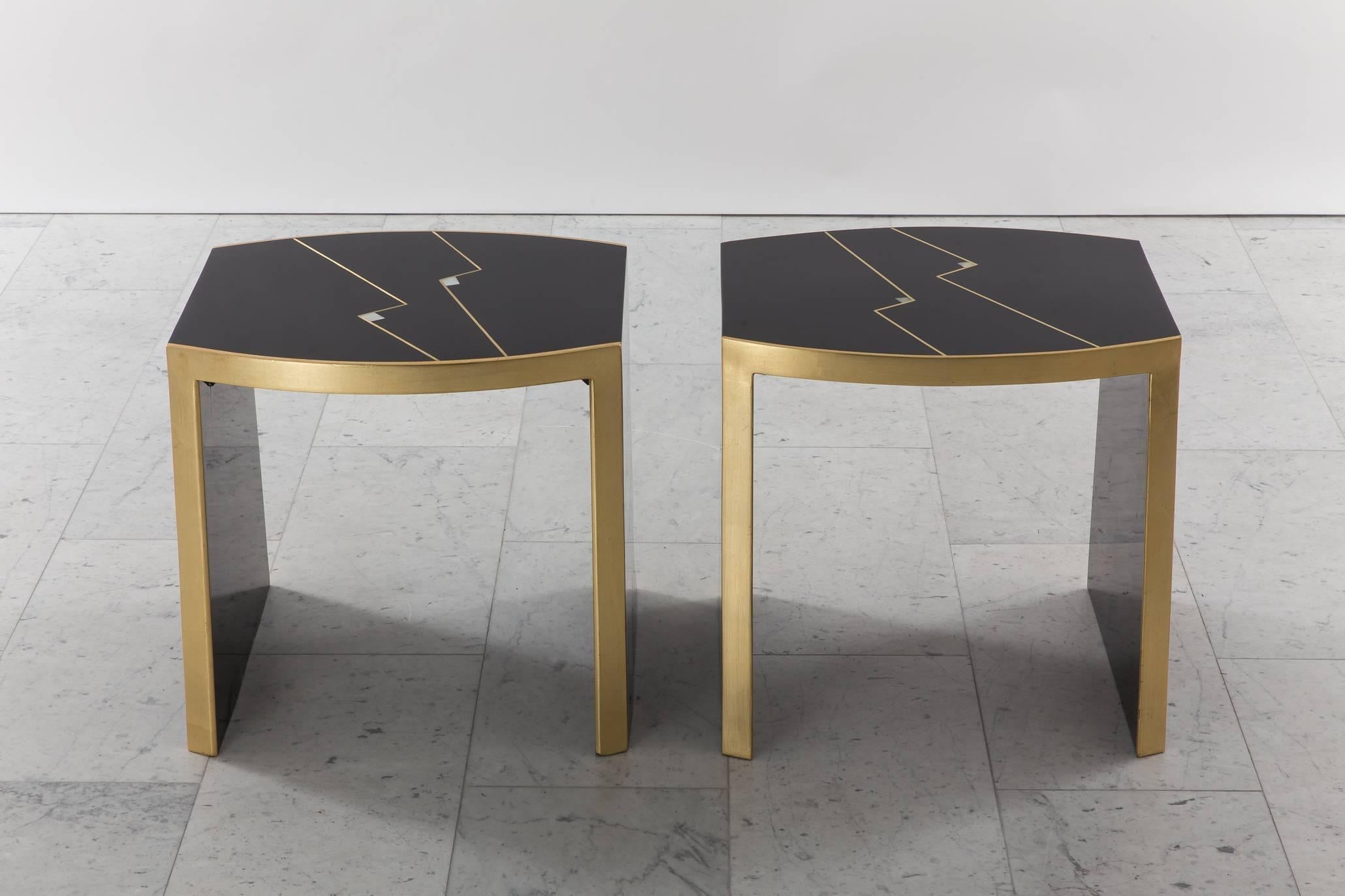 Ron Seff, Pair of “Ritz” Gilt and Lacquer Side Tables, USA, circa 1980 In Excellent Condition In New York, NY