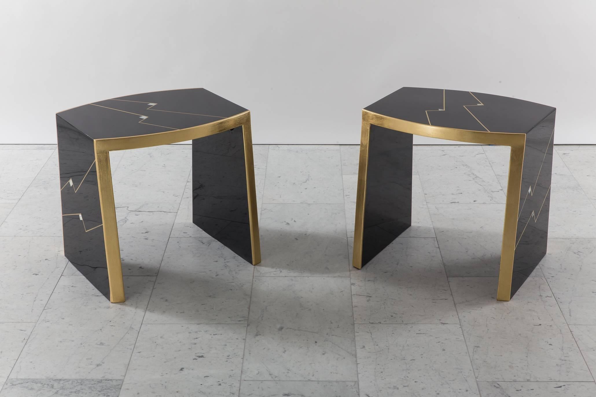 Late 20th Century Ron Seff, Pair of “Ritz” Gilt and Lacquer Side Tables, USA, circa 1980