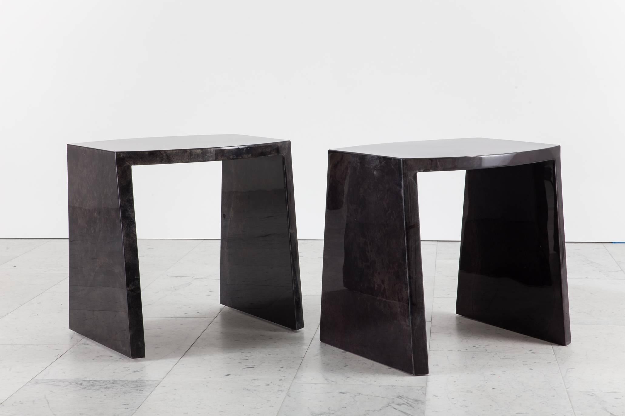 Ron Seff, Pair of “Ritz” Goatskin Side Tables, USA, circa 1980 In Excellent Condition In New York, NY