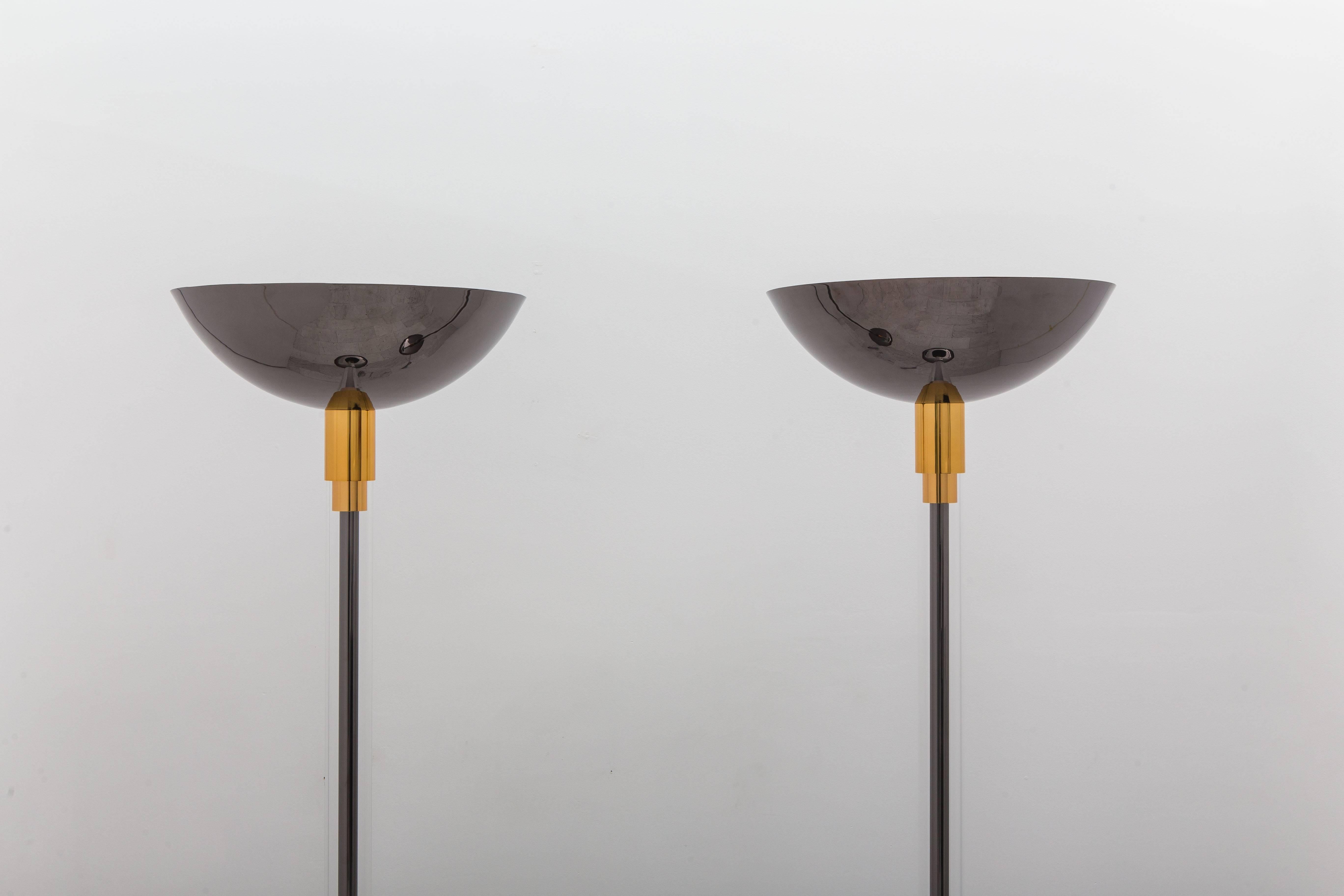 Late 20th Century Karl Springer, Pair of Brass and Gunmetal Torchieres, USA, circa 1975