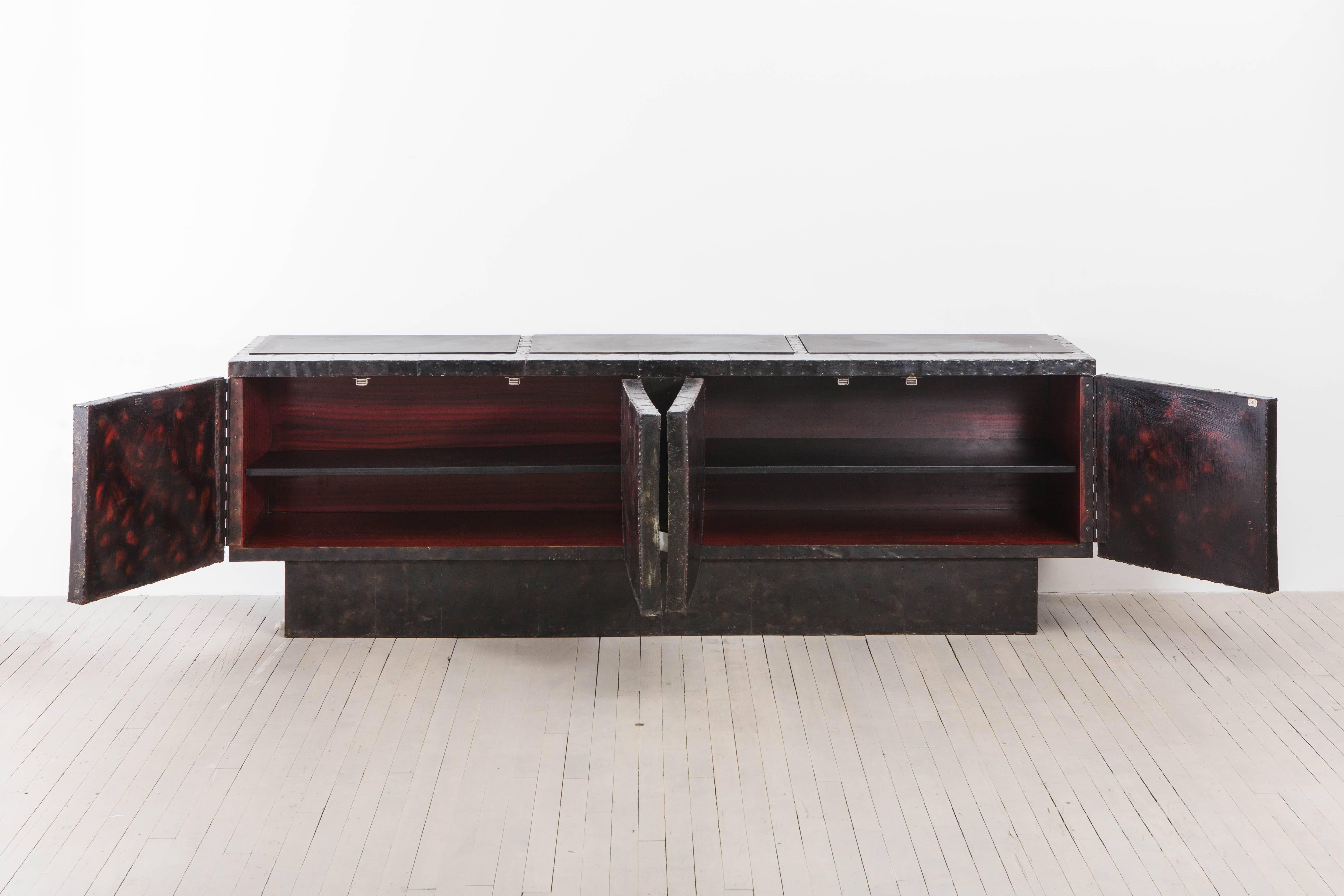 Late 20th Century Paul Evans, Welded Steel Deep Relief Console, USA, circa 1970