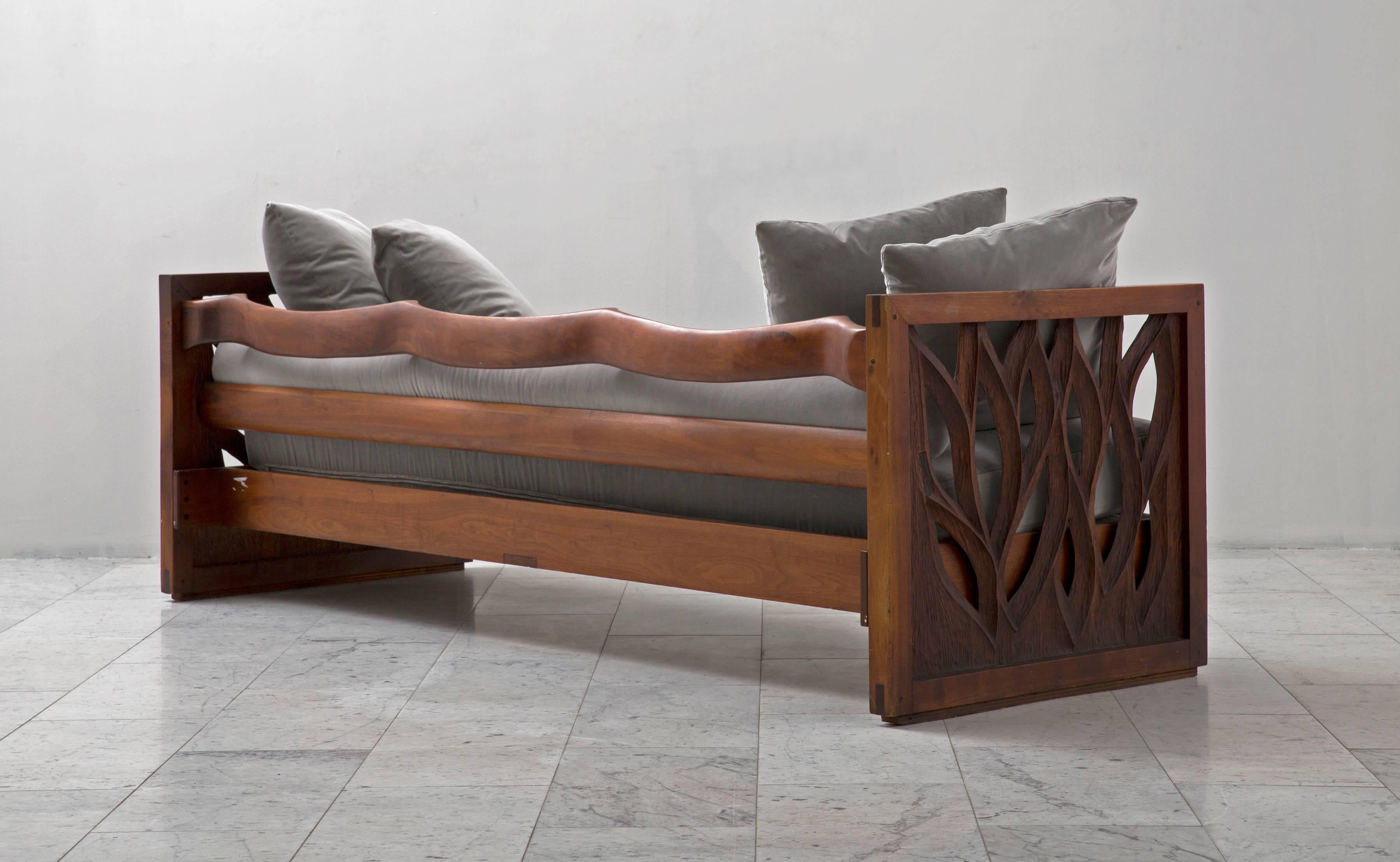 Phillip Lloyd Powell (1919-2008) sculpted walnut three-seat sofa, USA, 1960s

This rare, one-of-a-kind three-seat sofa from Phillip Lloyd Powell is a prime example of Powell’s sensitivity towards wood and displays his talent for quality