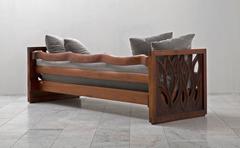 Phillip Lloyd Powell Sculpted Walnut Three-Seat Sofa, USA, 1960s