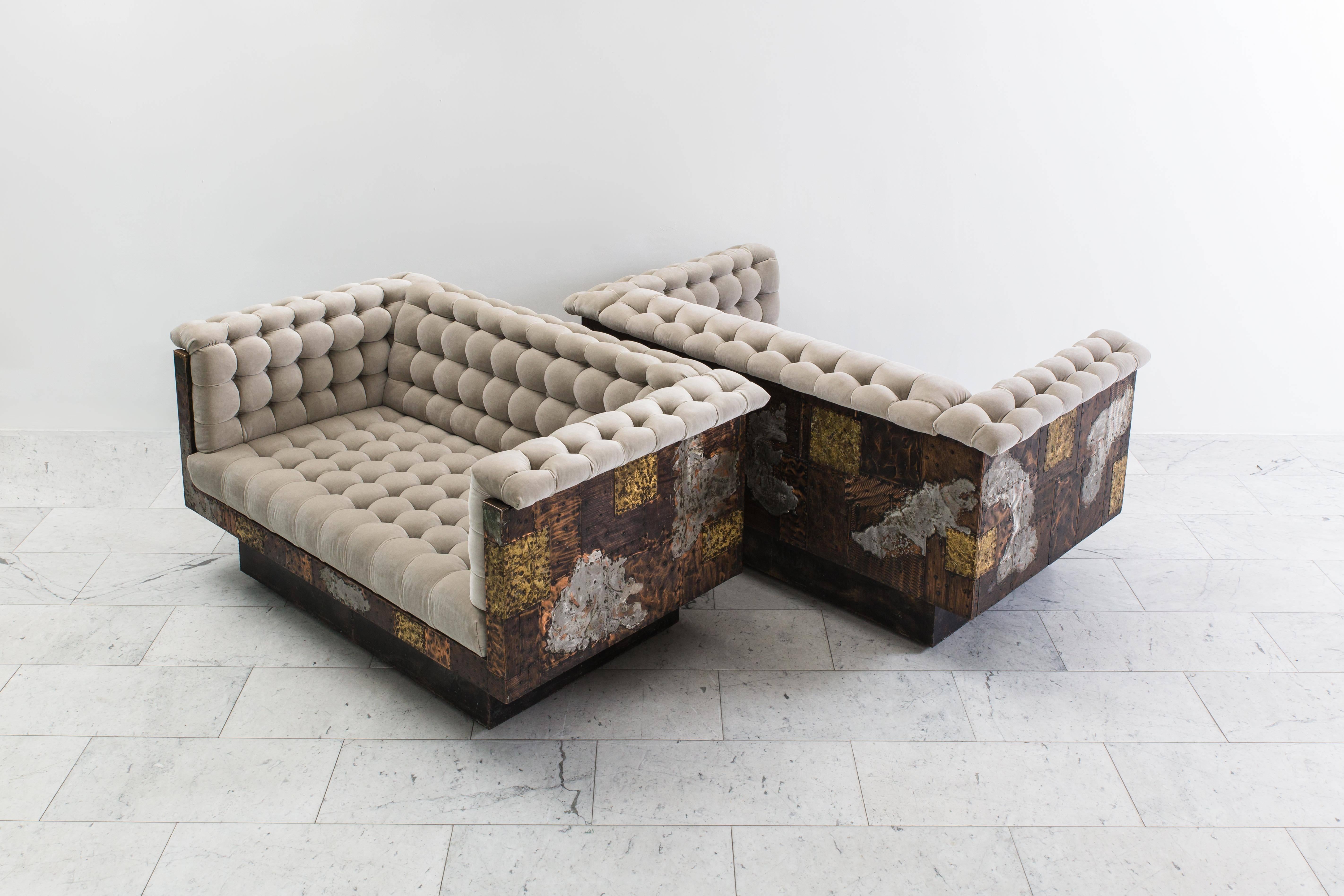 Late 20th Century Paul Evans Bronze, Copper and Pewter Patchwork Settees, USA, circa 1970