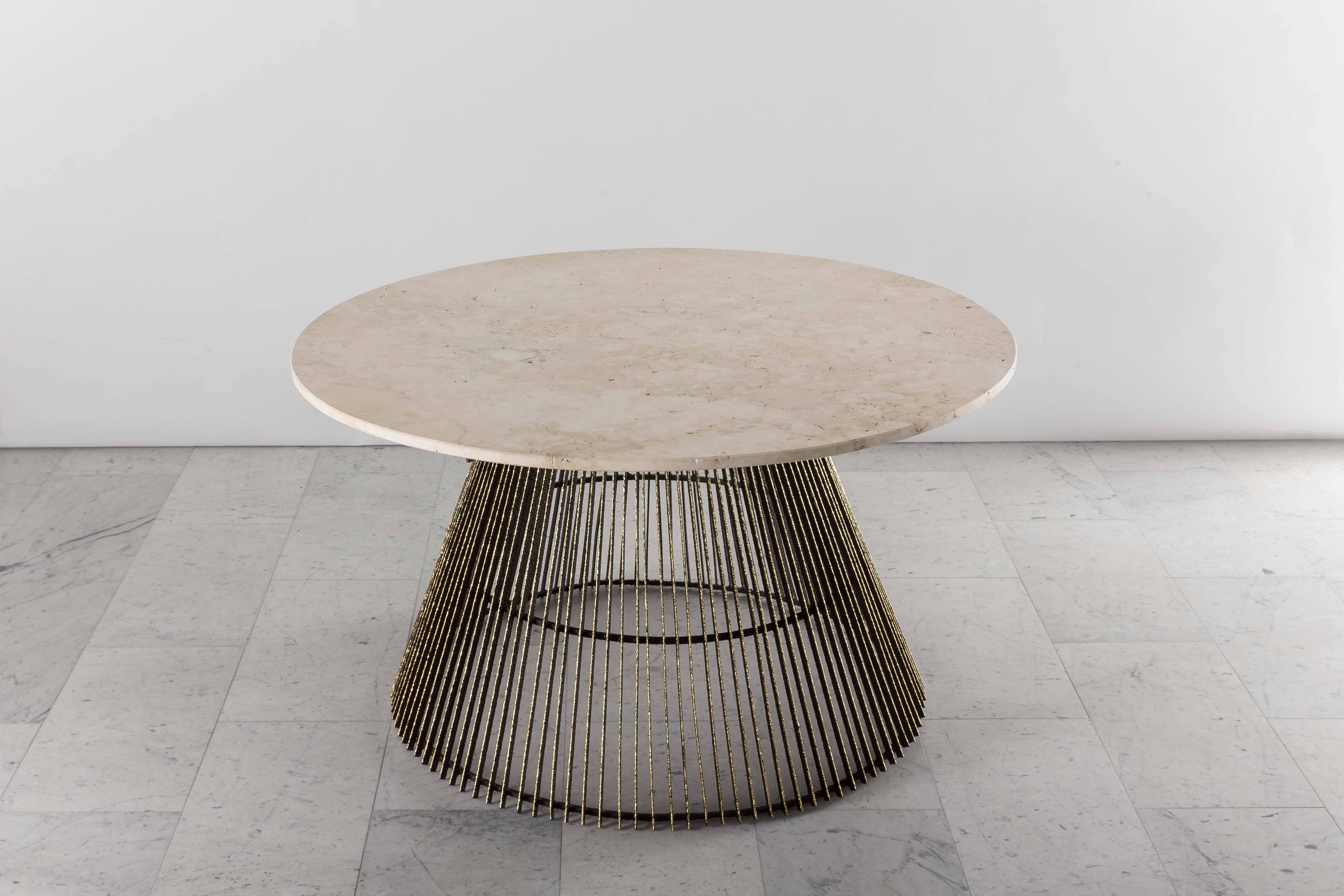 Paul Evans, Studio Gilt Steel and Stone Low Table, USA, circa 1960 In Excellent Condition In New York, NY