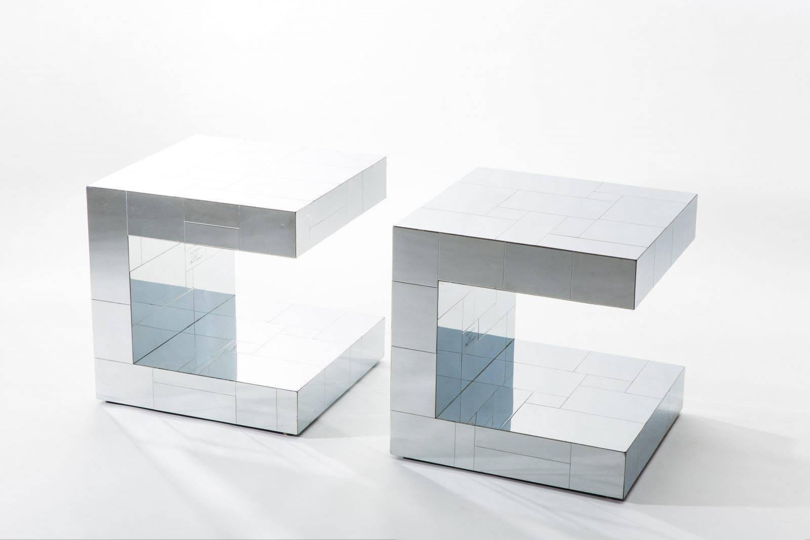 American Paul Evans, Cityscape C-Shaped Side Tables, USA, 1970s