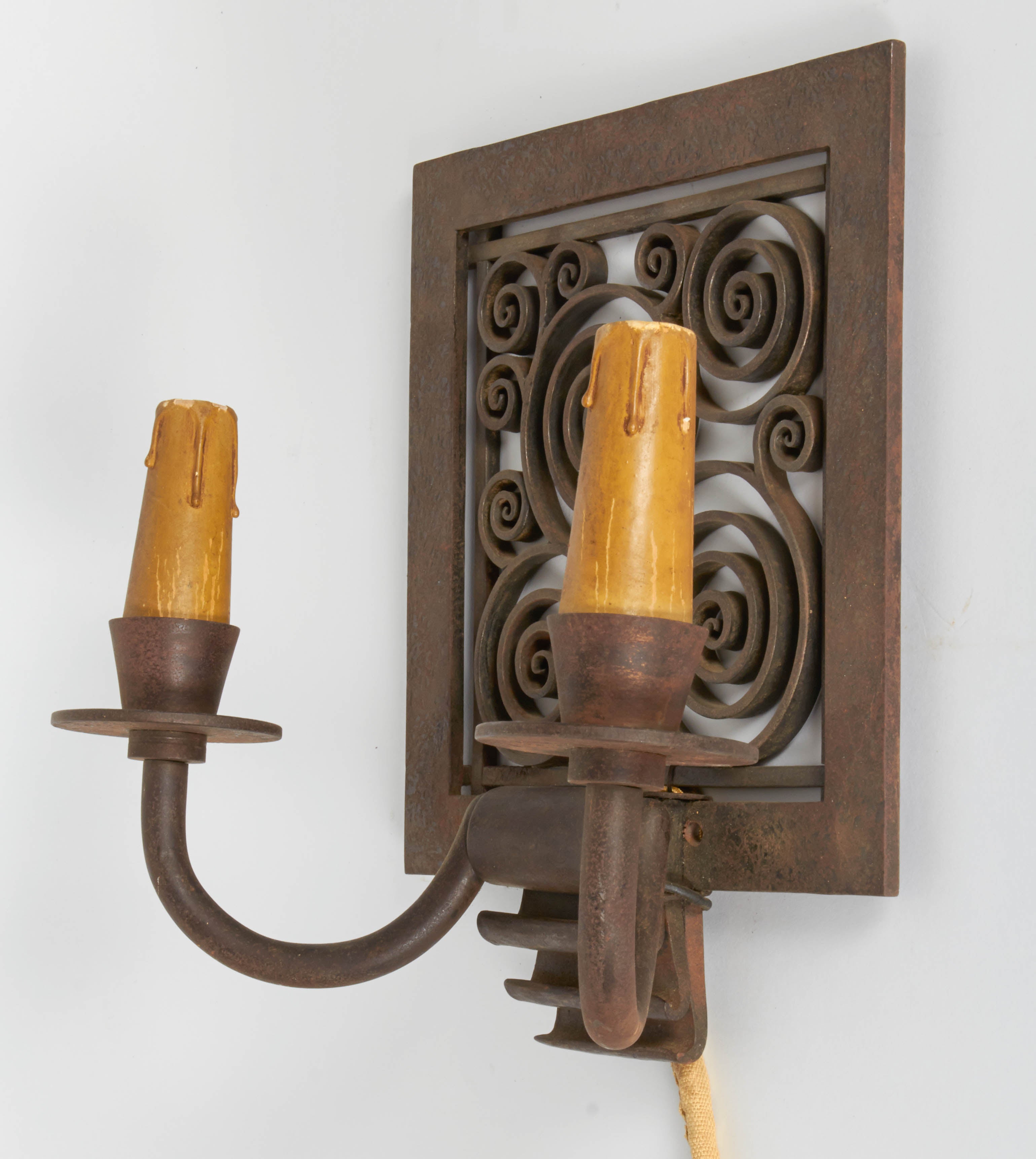 Edgar Brandt Pair of Wall Sconces For Sale