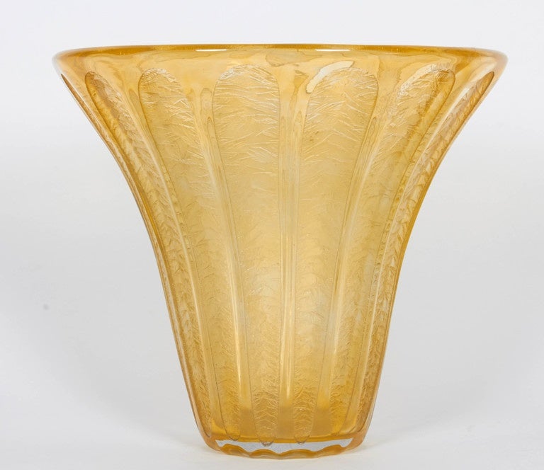 French Art Deco vase by Daum Nancy in yellow acid cut clear and frosted glass, signed.