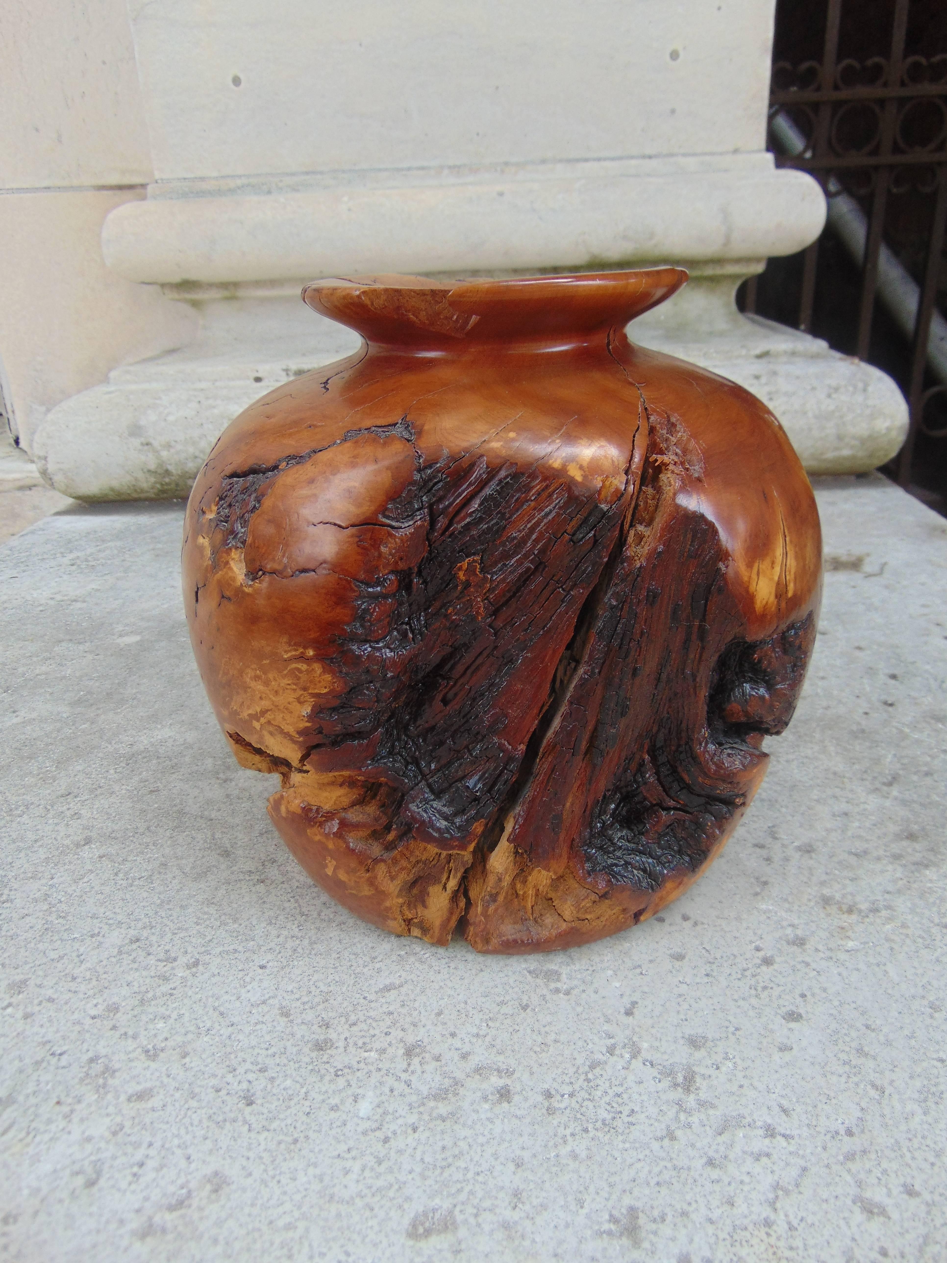 American Carved Solid Wood Vase For Sale