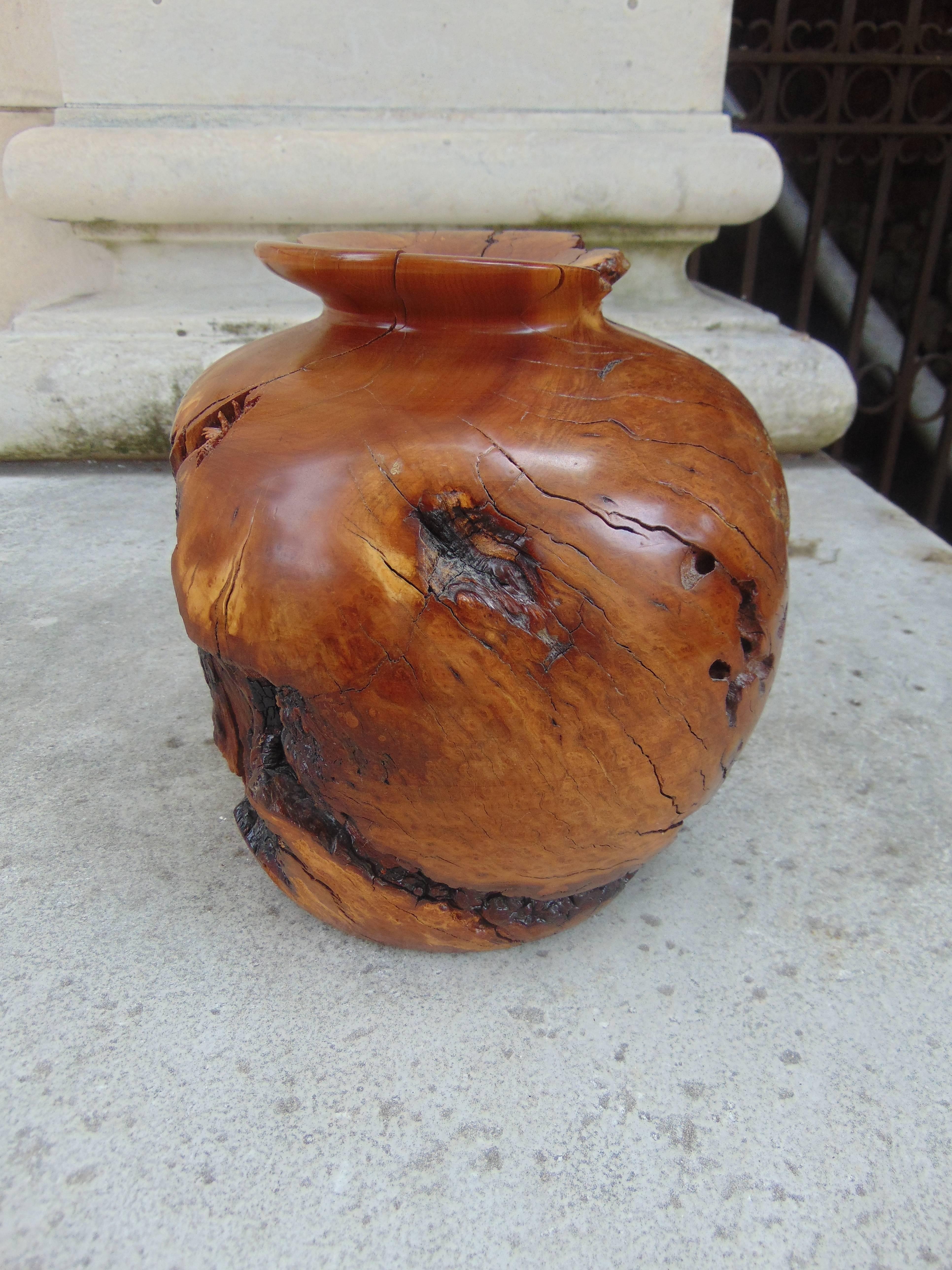 Carved Solid Wood Vase In Excellent Condition For Sale In Hudson, NY