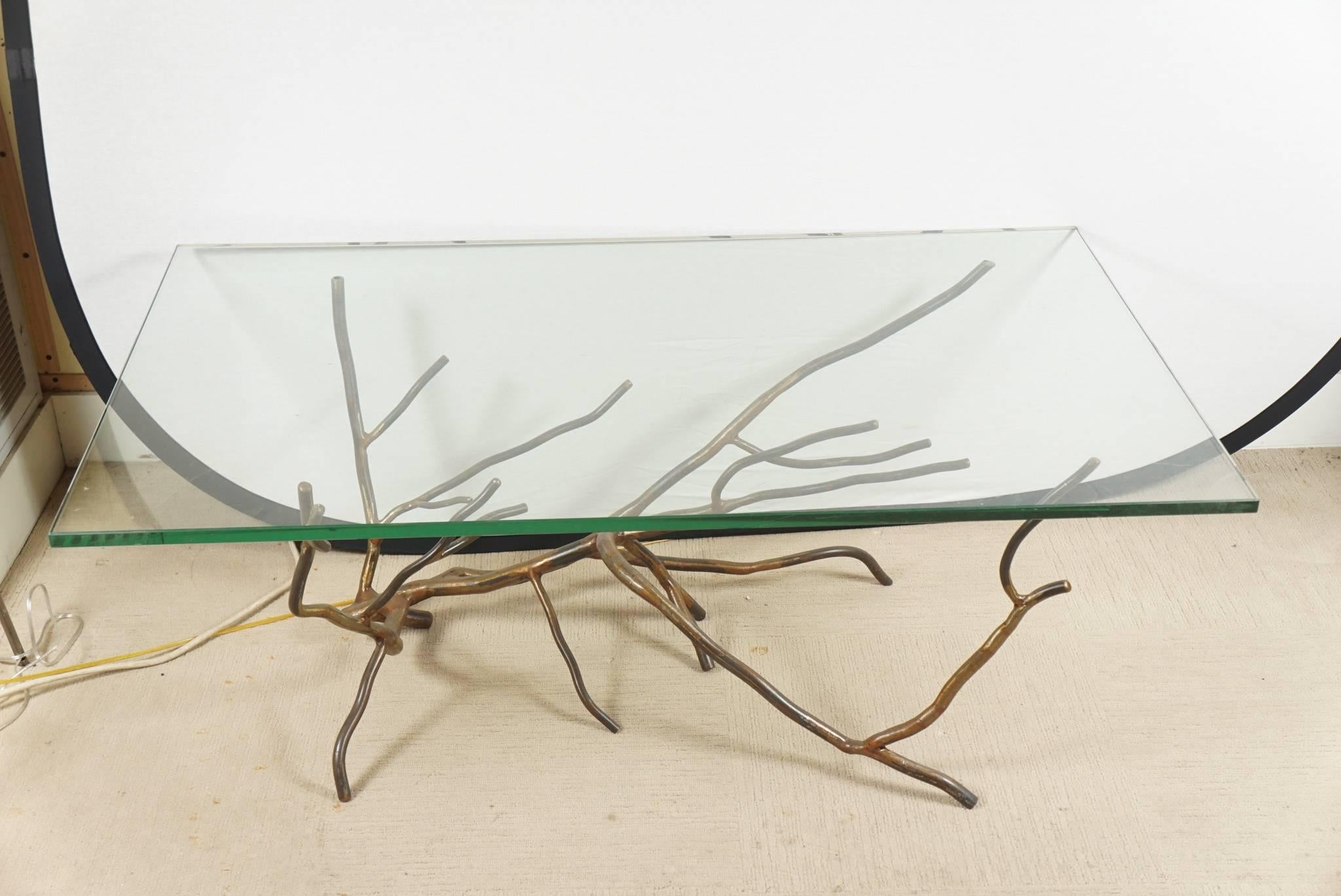 Bronzed Custom One of a Kind Hand made in America, Glass Top Coffee Table by Jeff Budd For Sale