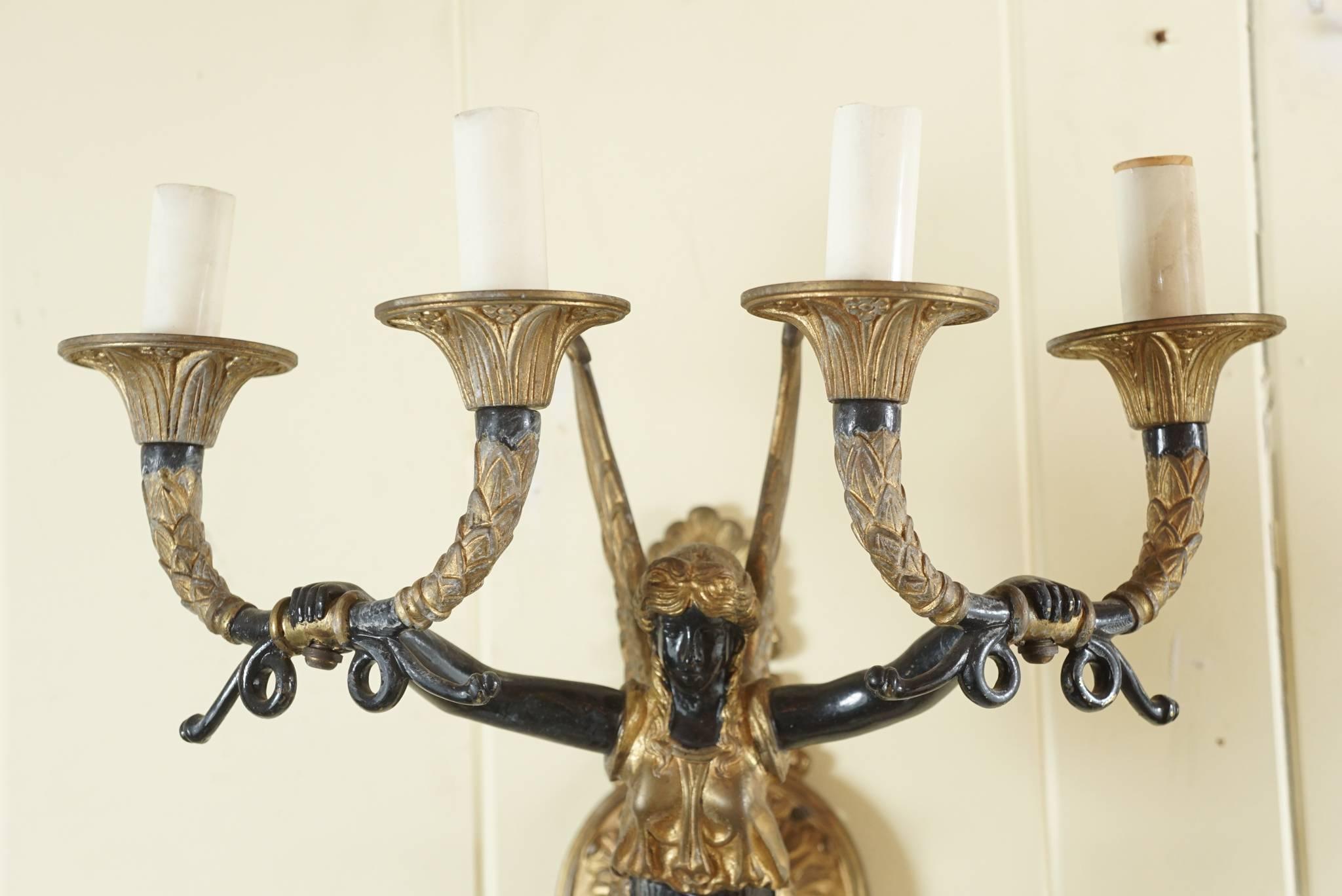 Pair of Four Light Sconces in Bronze In Excellent Condition In Hudson, NY