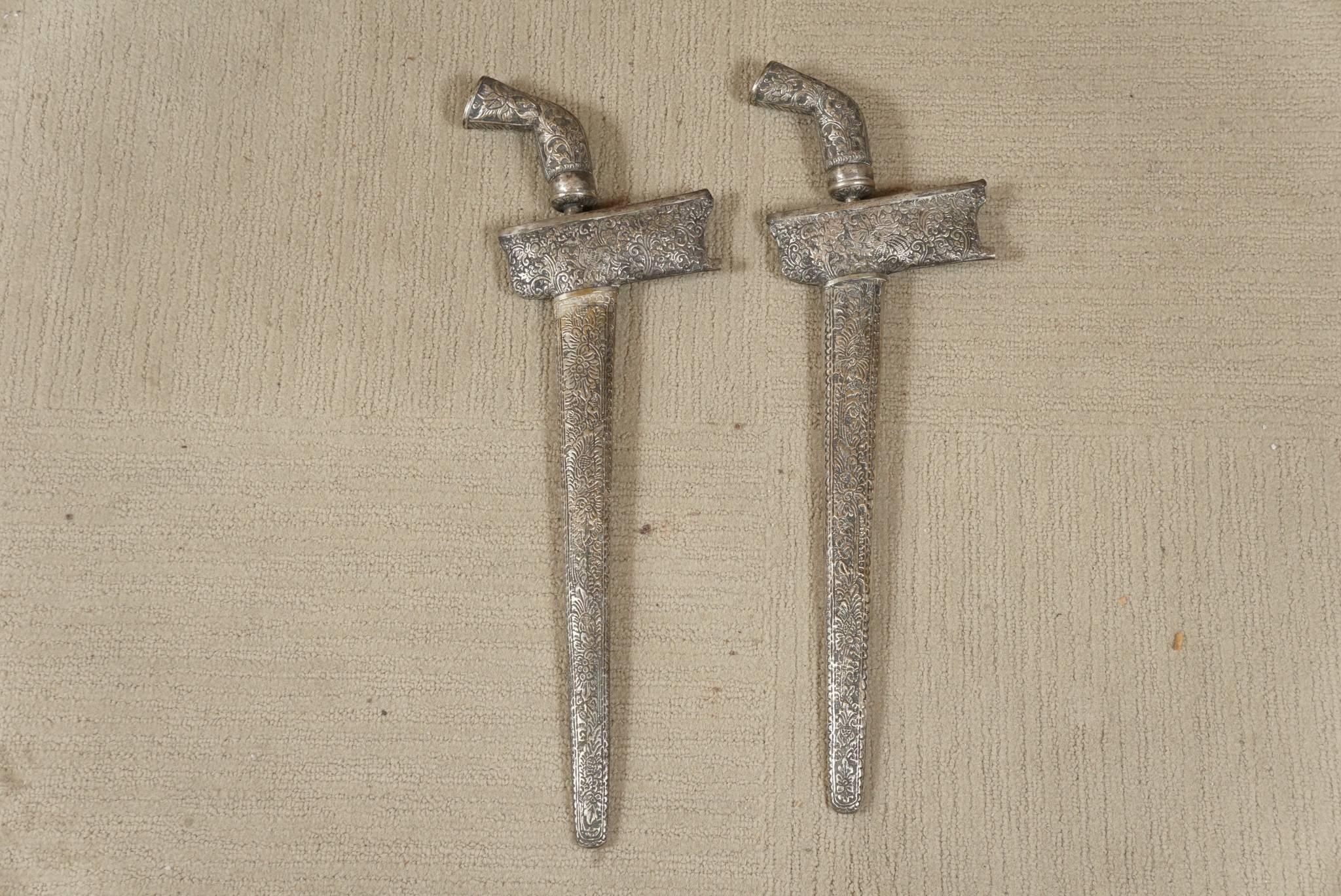 Silver Plate Pair of Daggers from Malaysia For Sale