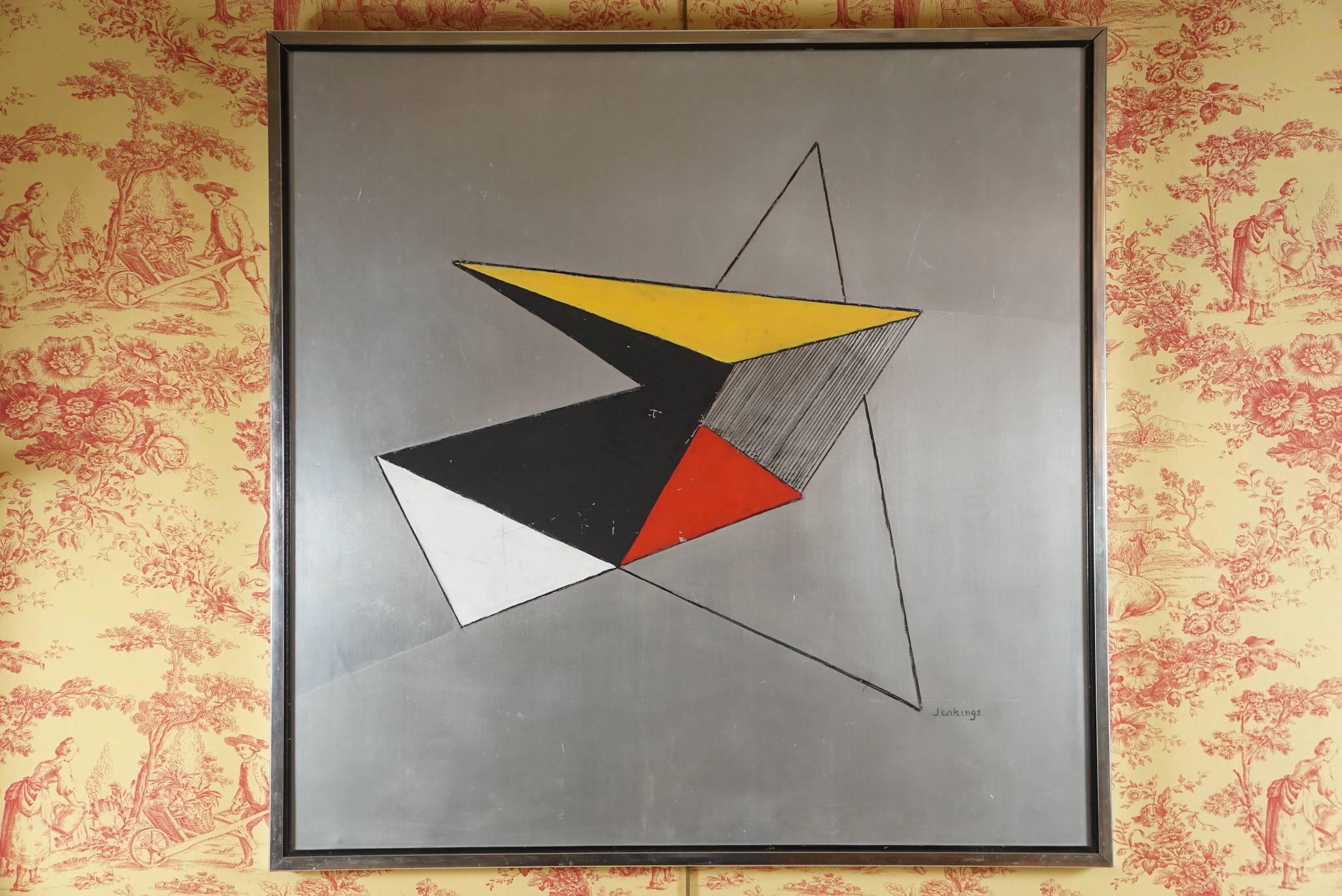 An Abstract/Geometrical Midcentury Painting with mixed media on Metal by Jenkings