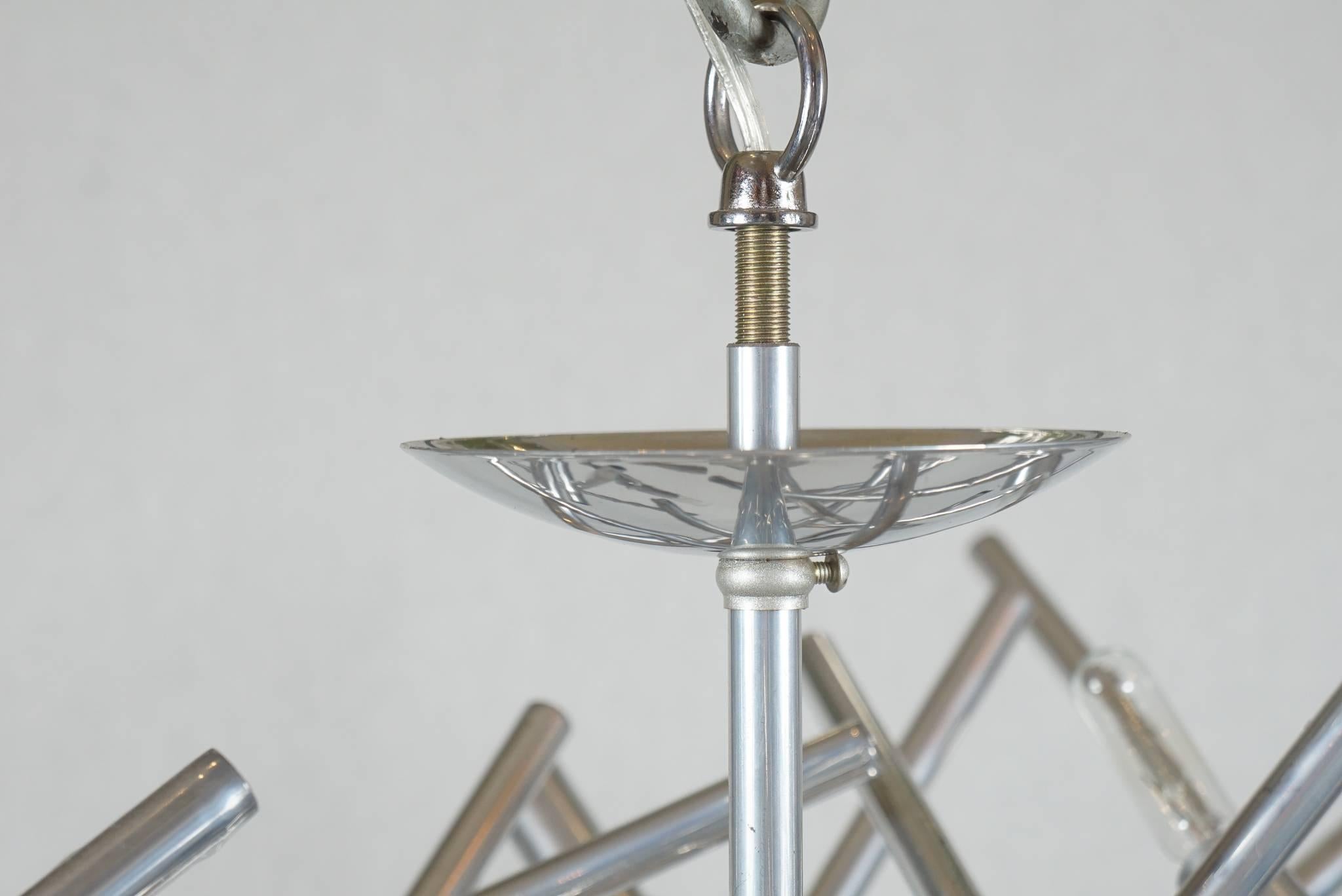 American Custom Angular Momentum Chandelier with a Polished Nickel Finish by Lou Blass For Sale