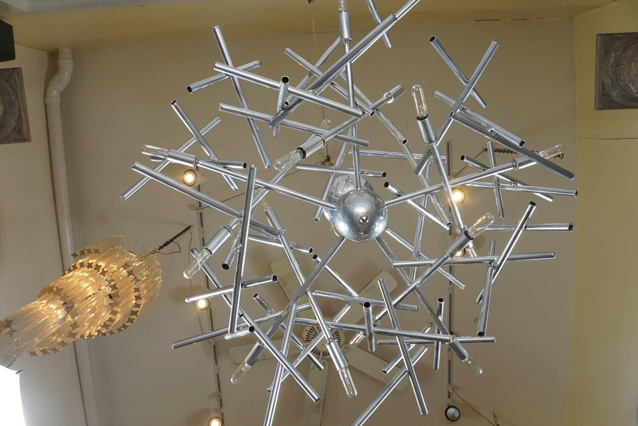 Custom Angular Momentum Chandelier with a Polished Nickel Finish by Lou Blass For Sale 1