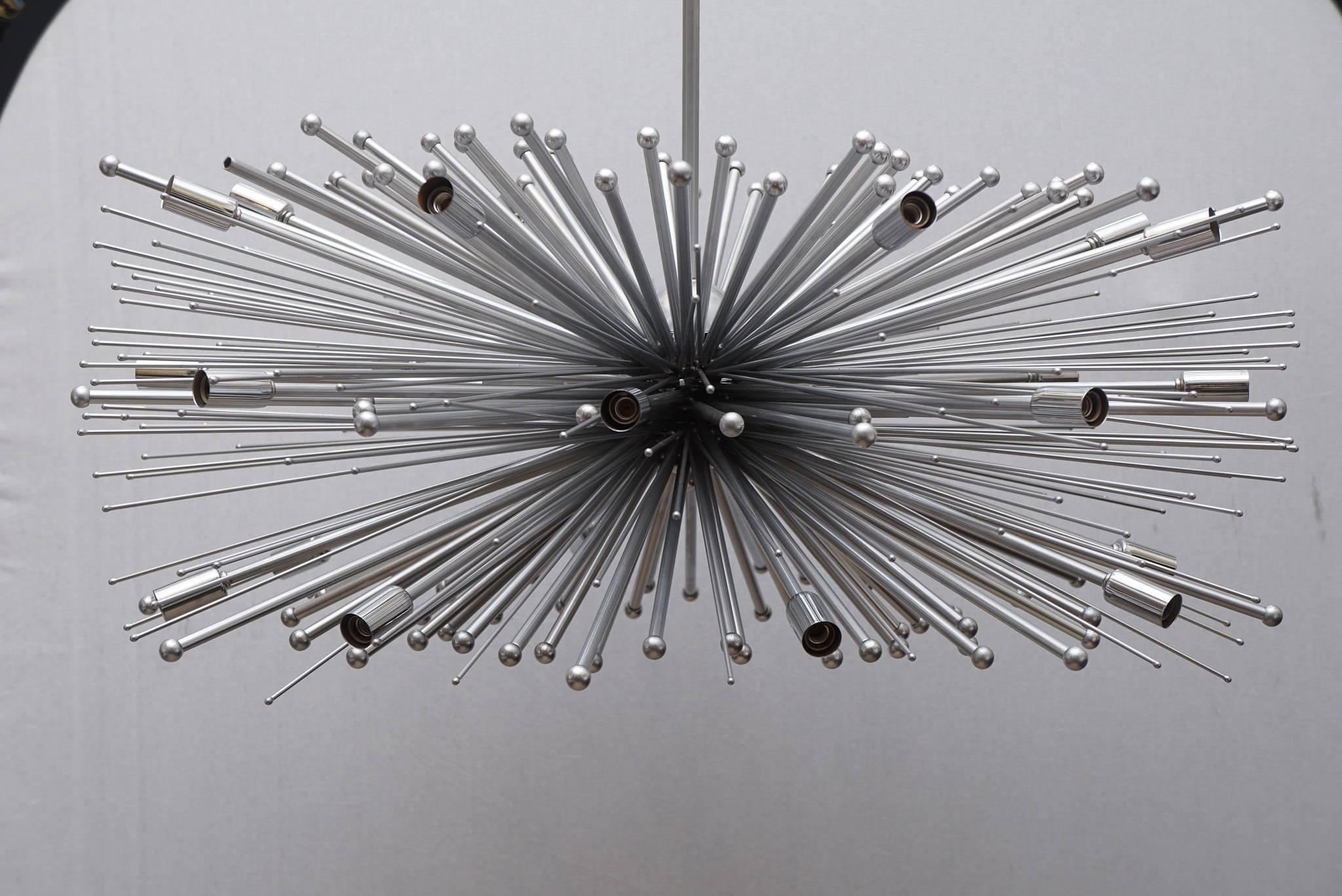 American Custom Lou Blass Supernova Chandelier Made in the USA, / Polished Nickel Finish For Sale