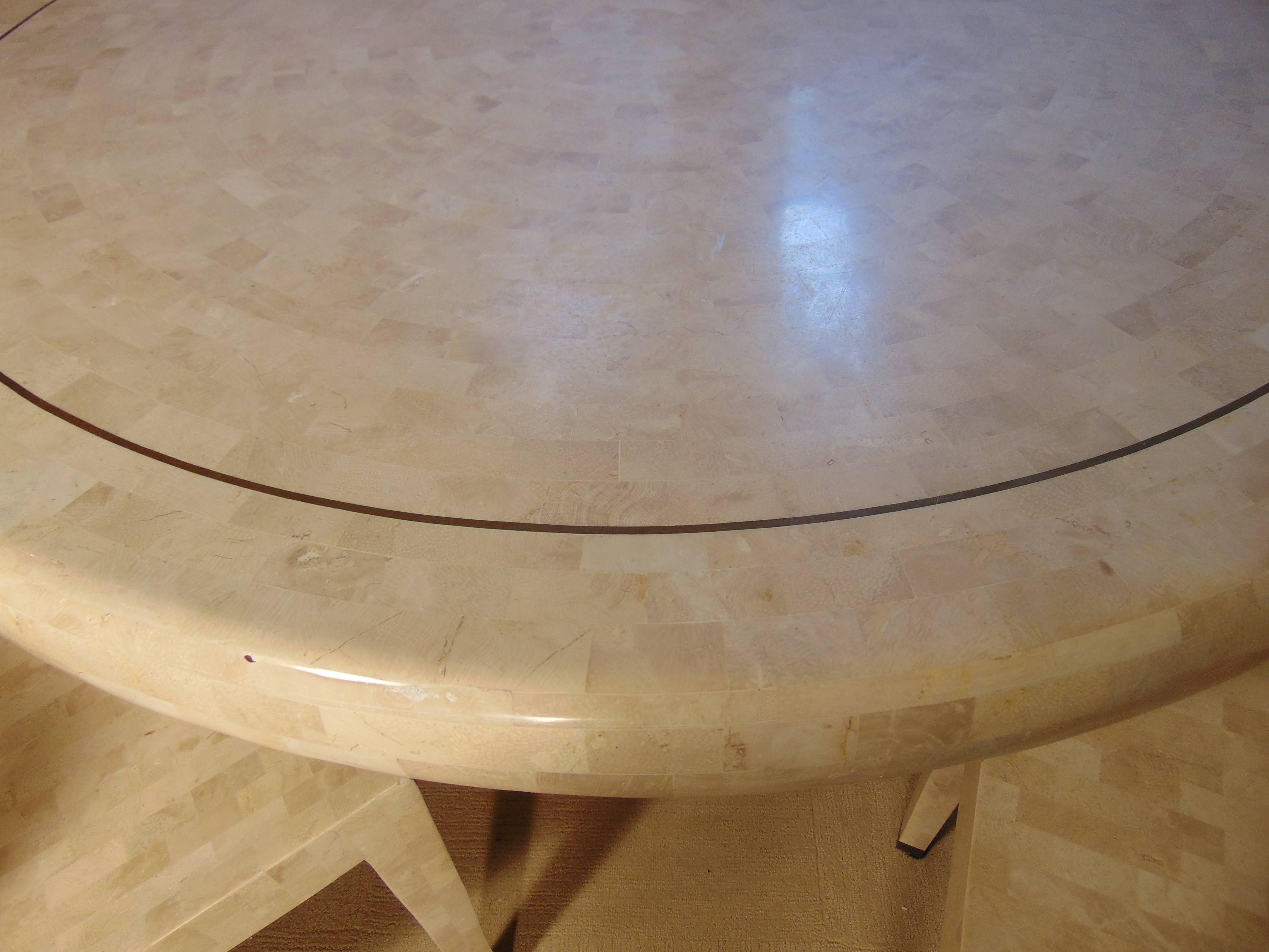 Veneer Tessellated Marble Dining Table and Four Chairs by Maitland Smith