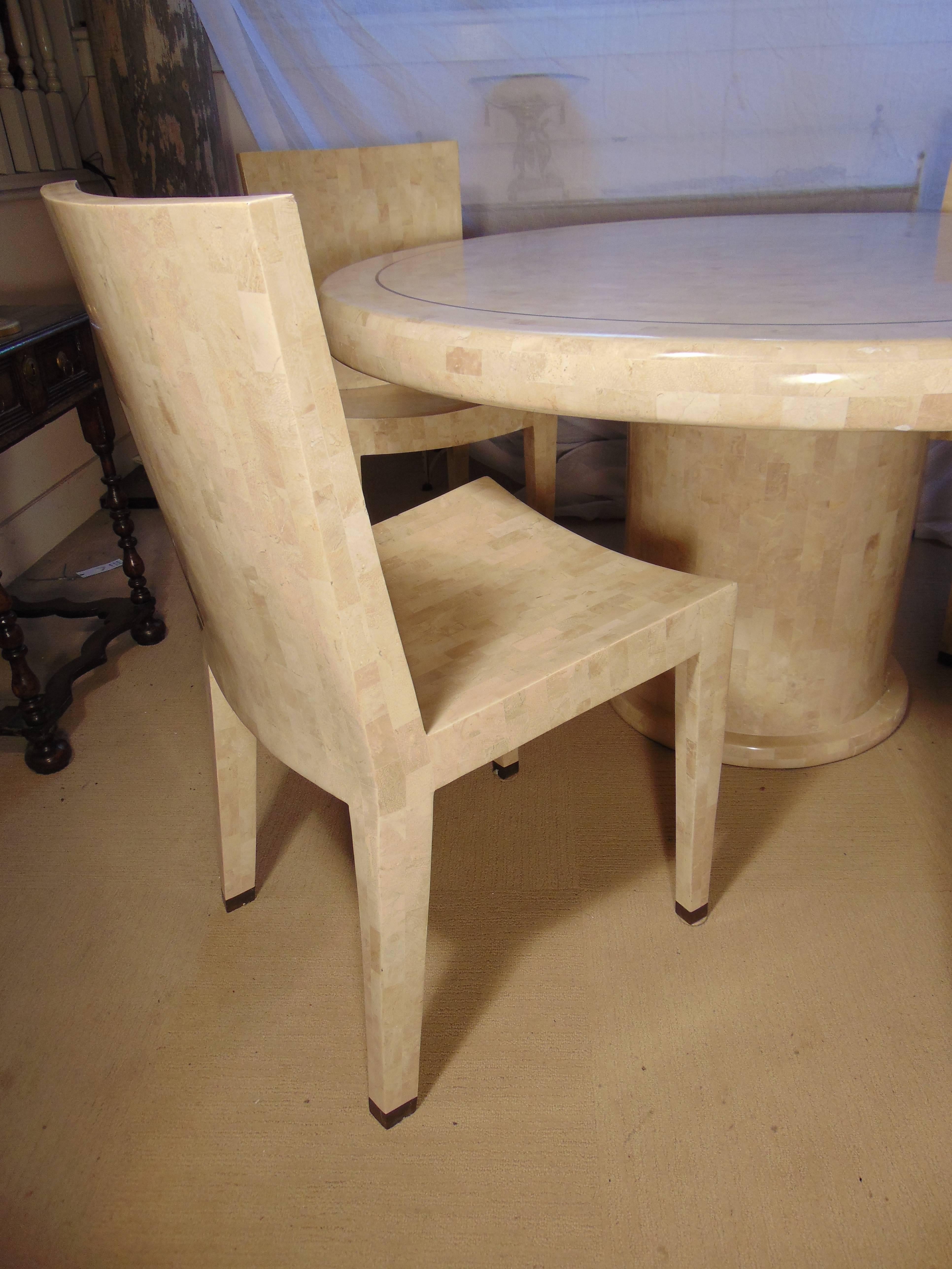 Tessellated Marble Dining Table and Four Chairs by Maitland Smith 2