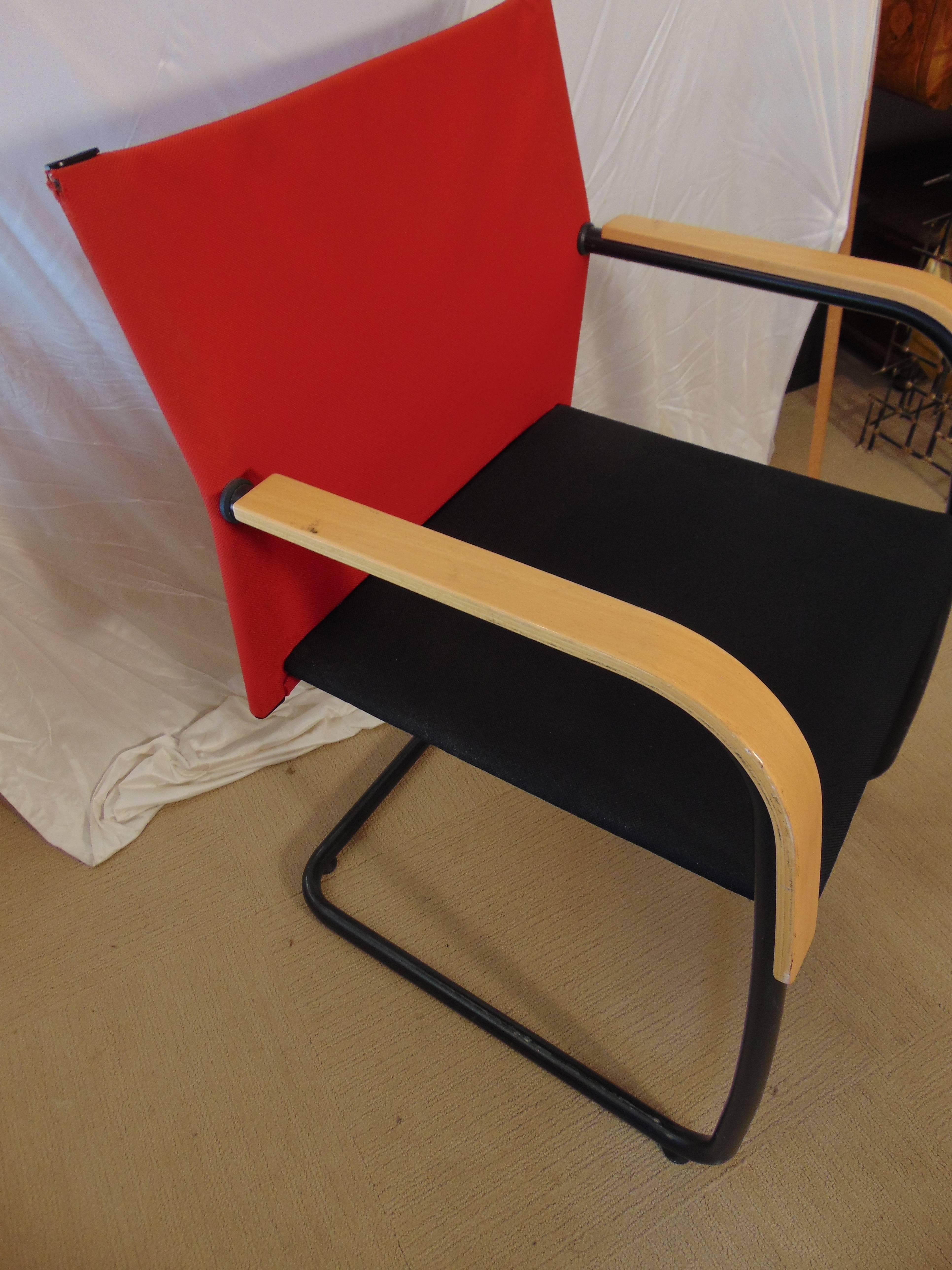 A set of five AC3 chairs for Vitra. by Antonio Citterio with red and black upholstery. 